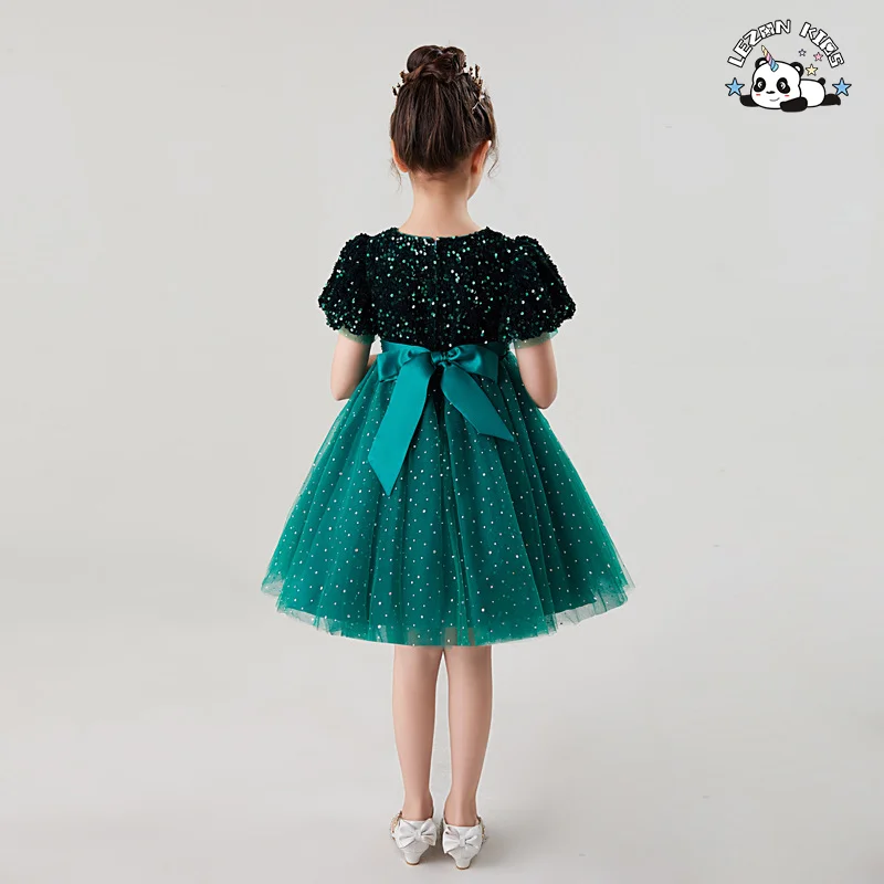 LEZONKIDS - Vestido de Manga Curta para Meninas, Vestido de Gala com Lantejoulas, Poncho de Gaze, Saia Curta e Doce Saia de Princesa